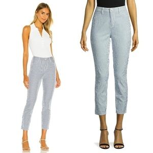 NWT L’AGENCE Green Striped Seersucker High Rise Slim Straight Ankle Crop Jean 25